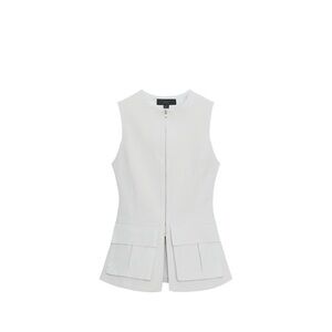 Zara White Sleeveless Zip-Front Vest with Flap Pockets